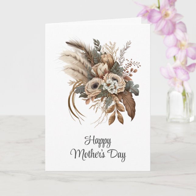 Carte Fleurs Élégantes Feuillage et plumes Fête des Mère (Orchidée)