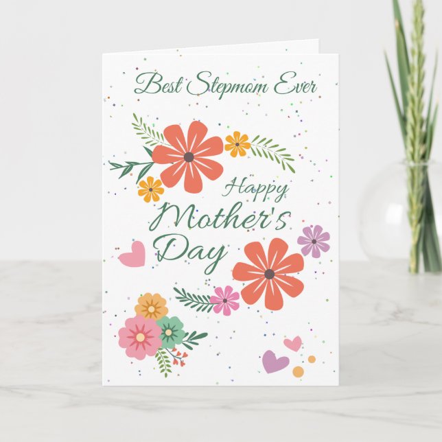 Carte Fleurs Et Coeurs Stepmère Pour La Fête Des Mères (Devant)