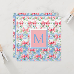 Carte Fleurs et rayures de vaches roses et bleues Monogr