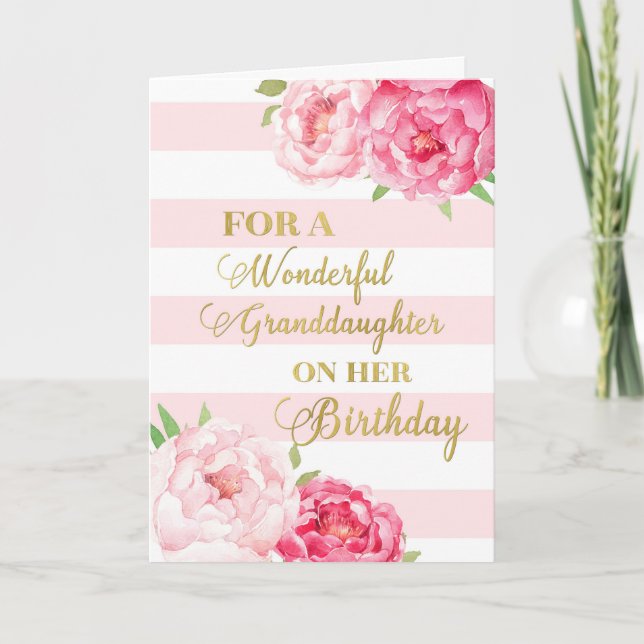 Carte Fleurs et rayures roses Grandgirl Anniversaire (Devant)