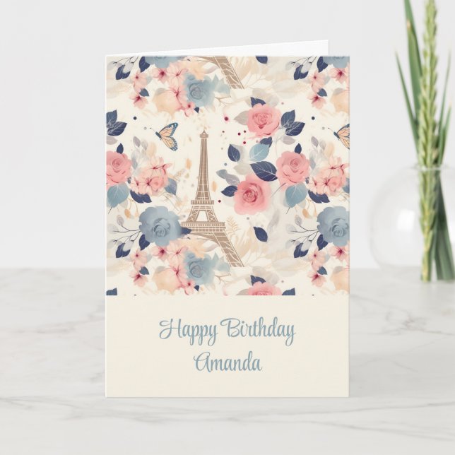 Carte Fleurs et Tour Eiffel Paris Motif Anniversaire (Devant)