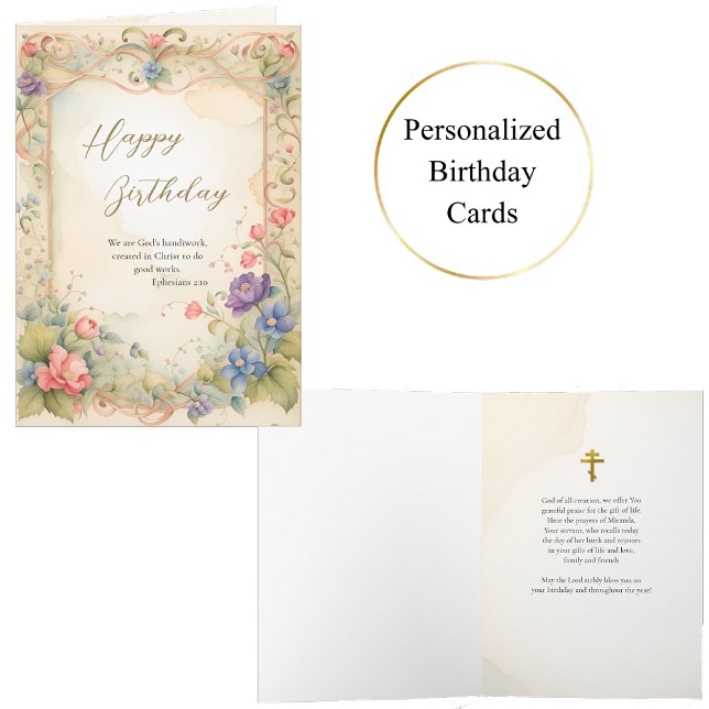 Carte Fleurs éthérées sur un cadre or orné Anniversaire (Créateur téléchargé)