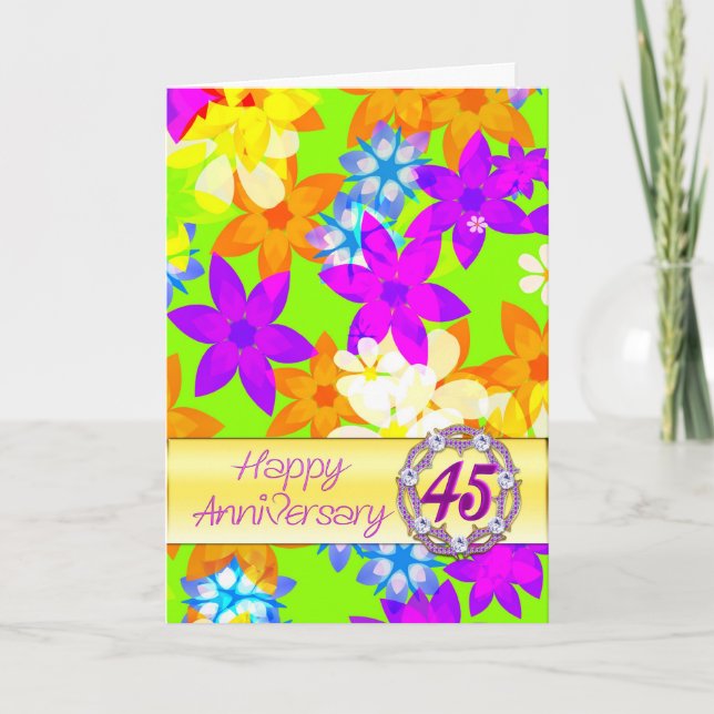 Carte Fleurs fabuleuses 45e anniversaire pour un couple (Devant)