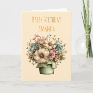 Carte Fleurs Fantaisistes dans un Pot de Fleurs Annivers