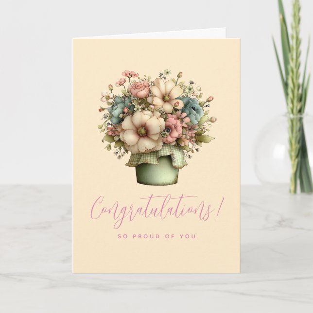 Carte Fleurs Fantaisistes dans un Pot de Fleurs Mignon D (Devant)