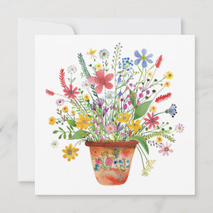 Carte Fleurs Fantaisistes dans un Pot pour Penser à Vous