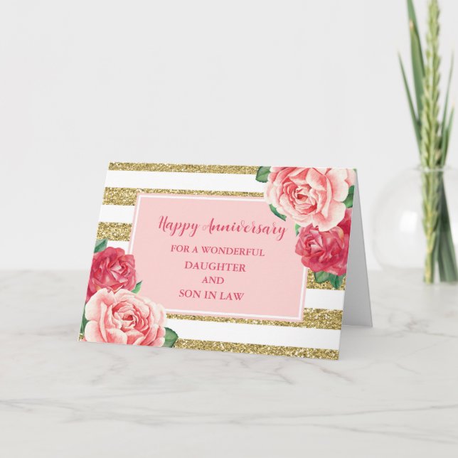 Carte Fleurs Fille et Fils en Droit Anniversaire Mariage (Devant)