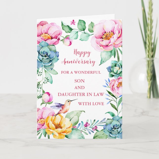 Carte Fleurs Fils Fils et Fille en Droit Anniversaire Ma (Devant)