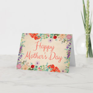 Carte Fleurs florales vintages fleurissent Bonne fête de