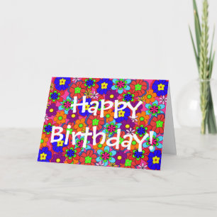 Carte Fleurs Hippy Retro Anniversaire