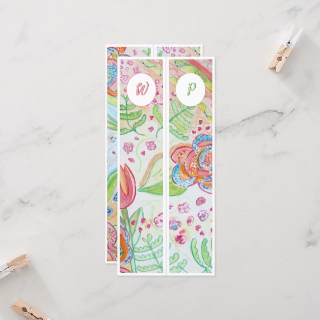 Carte Fleurs lunaires monogrammes Deux Signets (Devant/Arrière en situation)