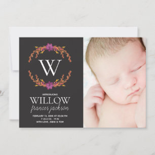 Carte Fleurs Monogramme Photo Naissance Fille Personnali