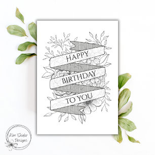 Carte Fleurs noires et blanches "Joyeux anniversaire"