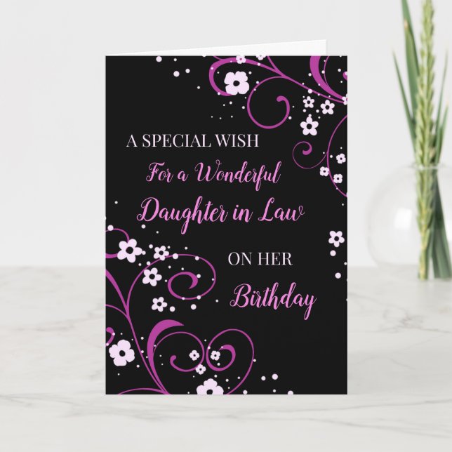 Carte Fleurs noires et violettes Fille en droit Annivers (Devant)