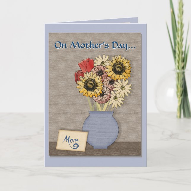 Carte Fleurs peintes dans un vase bleu - Personnalisé (Devant)