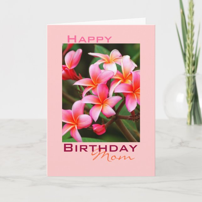 Carte Fleurs Plumeria rose, Anniversaire (Devant)
