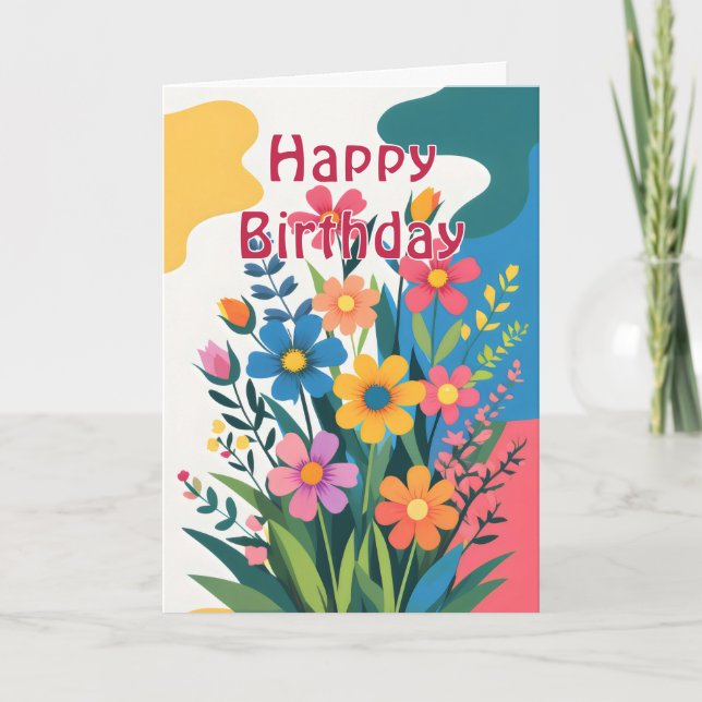 Carte Fleurs printanières colorées audacieuses Anniversa (Devant)