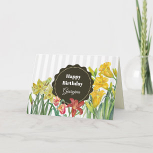 Carte Fleurs printanières Jaune Orange Personnalisées
