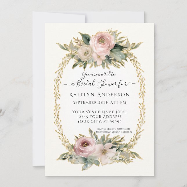 Carte Fleurs rose pâle botanique avec Fête des mariées o (Devant)