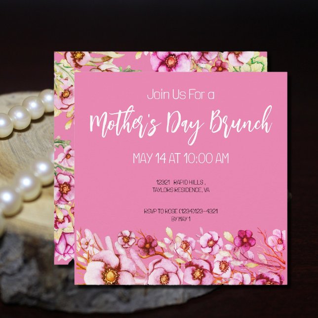 Carte Fleurs roses - Brunch de la Fête des Mères (Créateur téléchargé)