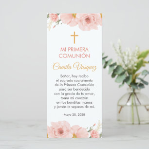 Carte Fleurs roses Espagnol Premier Signet Communion