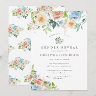 Carte Fleurs roses et bleues   Révélation du sexe Fête p