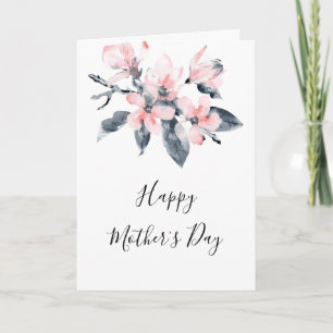 Carte Fleurs roses et gris Aquarelle classique Fête des 