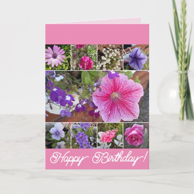 Carte Fleurs roses Floral Rose Petunia Daisy Anniversair (Devant)