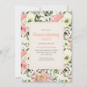 Carte Fleurs Roses Fluides Crème Sage Vert Ménage
