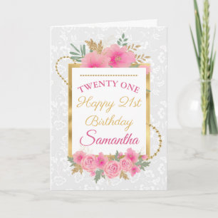 Carte Fleurs roses Gold Foil Joyeux Anniversaire