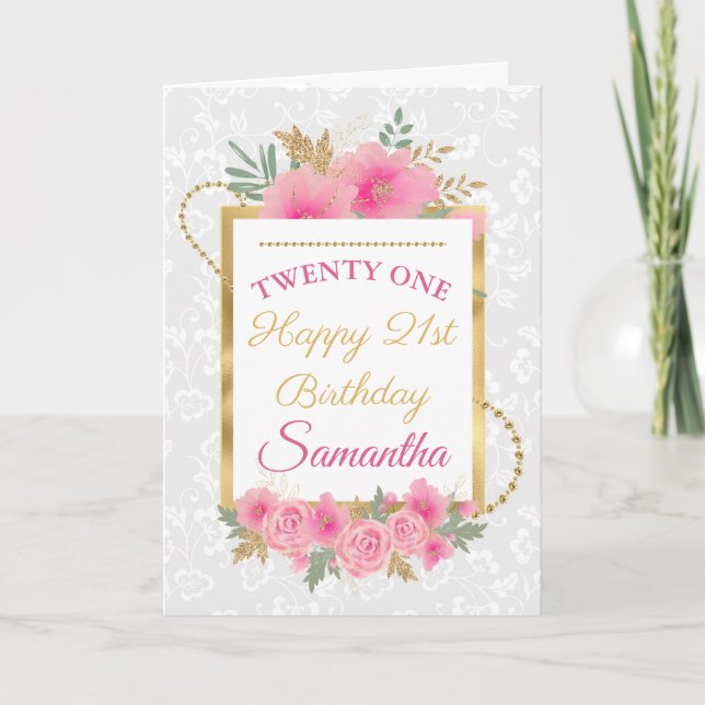 Carte Fleurs roses Gold Foil Joyeux anniversaire (Devant)