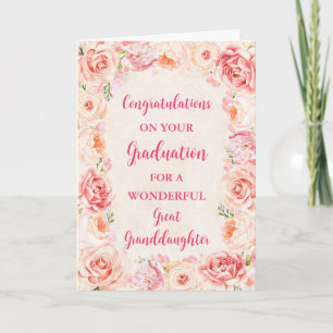 Carte Fleurs roses Grande Petite-Fille Graduation