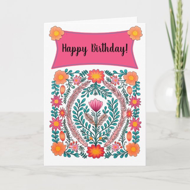 Carte Fleurs roses Joyeux anniversaire (Devant)