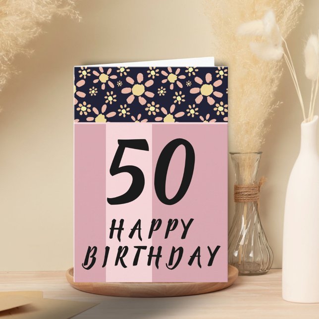 Carte Fleurs roses modernes Floral Femme 50e anniversair (Créateur téléchargé)