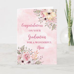 Carte Fleurs roses nièce Félicitations Diplôme