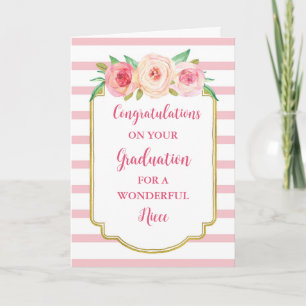 Carte Fleurs roses nièce Félicitations Diplôme