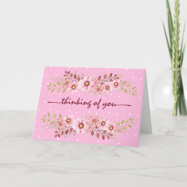Carte Fleurs Roses Qui Pensent À Vous (Devant)