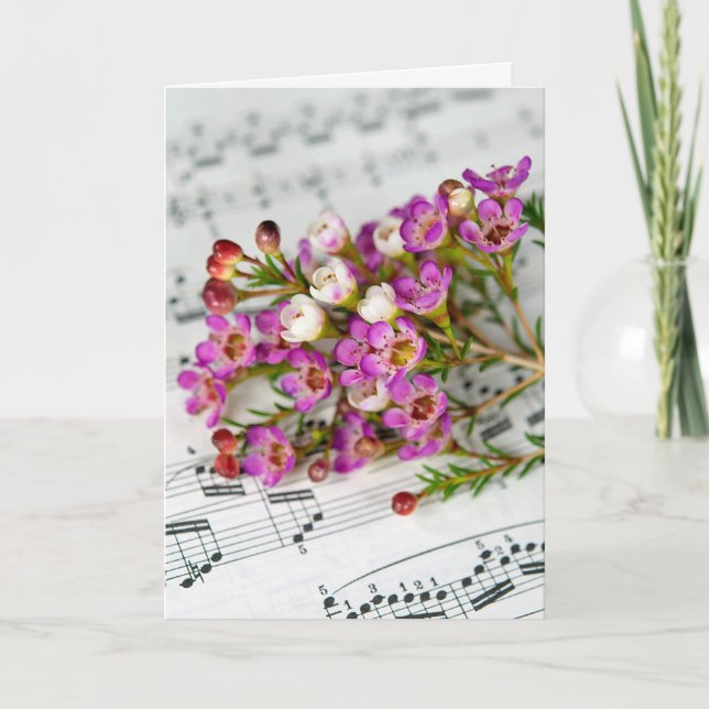 Carte fleurs roses sur la musique (Devant)