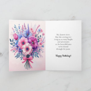 Carte Fleurs roses violettes bleues lumineuses et mignon