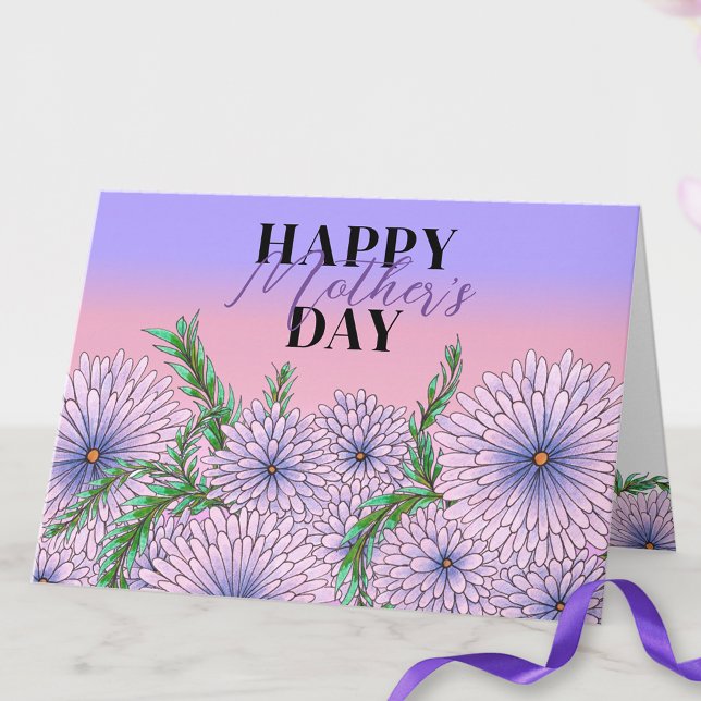 Carte Fleurs roses violettes et feuilles vertes pour la  (Créateur téléchargé)