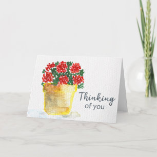 Carte Fleurs Rouges en Pot à l'Aquarelle en Pensée pour