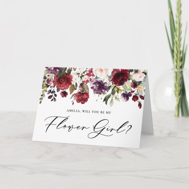 Carte Fleurs rouges et violettes, serez-vous ma demoisel (Devant)