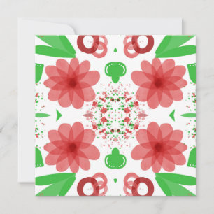 Carte Fleurs rouges Whimsical Feuilles verts sur l'art b