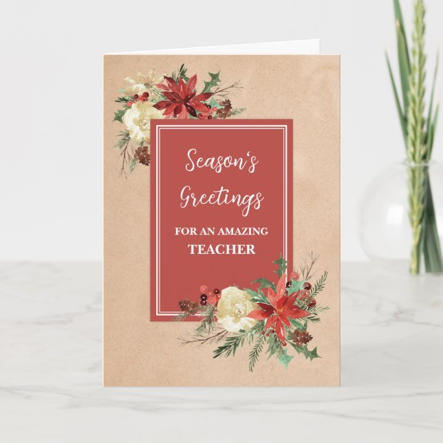 Carte Fleurs rustiques Enseignant Noël (Devant)