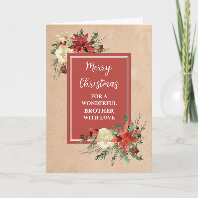 Carte Fleurs rustiques Frère Joyeux Noël (Devant)