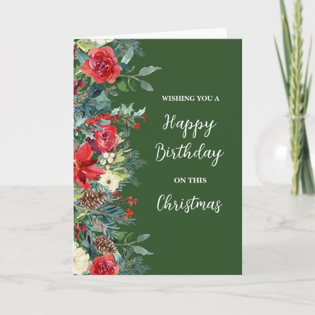 Carte Fleurs rustiques Joyeux anniversaire à Noël (Devant)