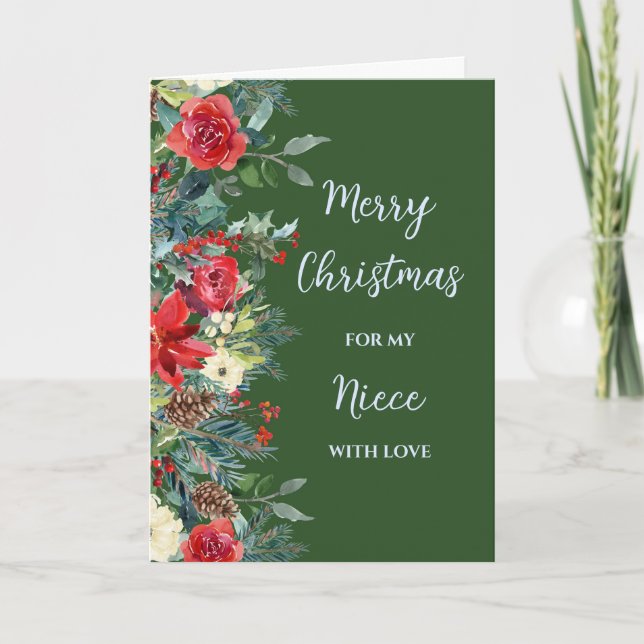 Carte Fleurs rustiques nièce Joyeux Noël (Devant)