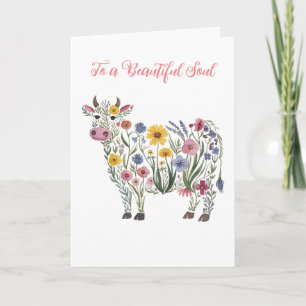 Carte Fleurs sauvages aquarelles en forme de vache migno
