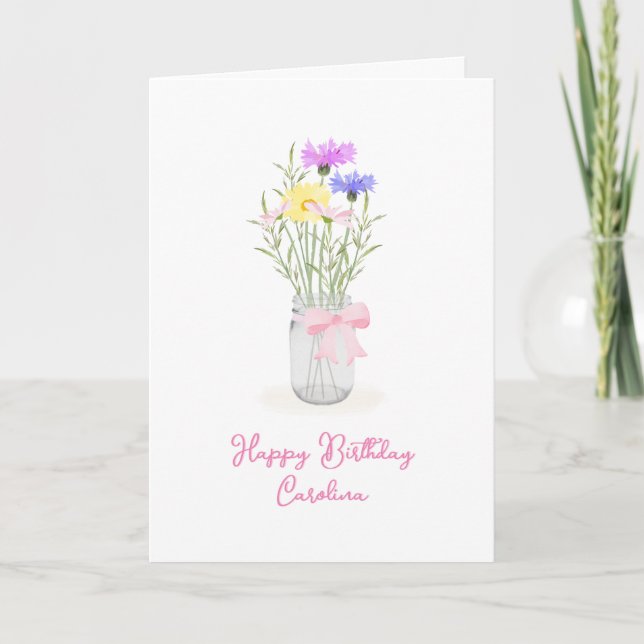 Carte Fleurs sauvages de printemps à Mason Jar Vase fill (Devant)