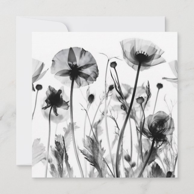 Carte Fleurs sauvages de rayons X noirs et blancs (Devant)
